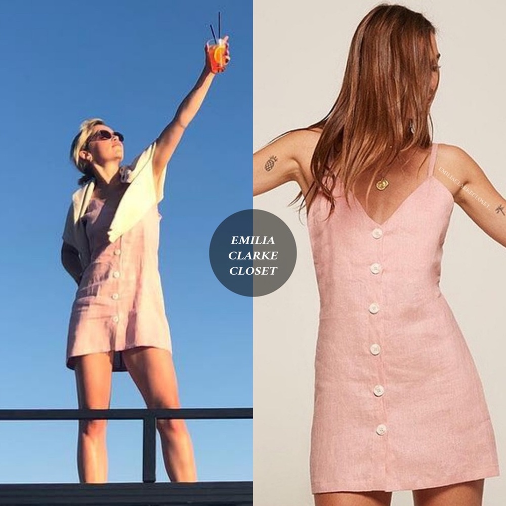 The Reformation Pink Button-Down Linen Dress S